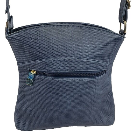 Karla Hanson Blue Metallic Crossbody Purse Bag Tote Organizer Zippers Stud Feet - Picture 2 of 16